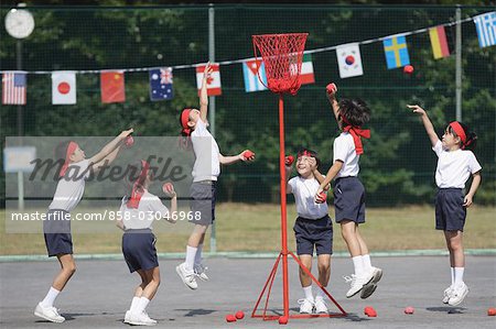 School Children playing Tama-Ire (Japanese School Game)