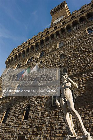 marble statue copy of Michael Angelos David, Piazza della Signoria, Florence, Tuscany, Italy, Europe