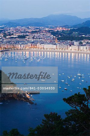 San Sebastian Bay at night, Basque Country, Euskadi, Spain, Europe