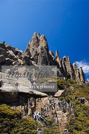 Randonnée de sentier et des pics rocheux sur Cradle Mountain sur l'Overland Track, Parc National de Cradle Mountain Lake St. Clair, une partie de nature sauvage de Tasmanie, patrimoine mondial de l'UNESCO, Tasmanie, Australie, Pacifique Randonnée de sentier et des pics rocheux sur Cradle Mountain sur l'Overland Track, Parc National de Cradle Mountain Lake St. Clair, une partie de nature sauvage de Tasmanie, patrimoine mondial de l'UNESCO, Tasmanie, Australie, Pacifique