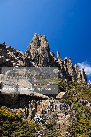 Hiking trail and rocky peaks on Cradle Mountain on the Overland Track, Cradle Mountain Lake St. Clair National Park, part of Tasmanian Wilderness, UNESCO World Heritage Site, Tasmania, Australia, Pacific