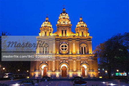 St. Josephs Church (the East Church) built in 1655 during the reign of Shunzhi, illuminated in the evening, Wangfujing Shopping Street, Beijing, China, Asia