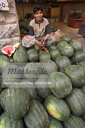 Melons in the fruit and vegetable market, Amman, Jordan, Middle East