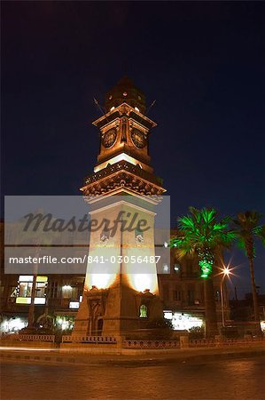 Clock Tower, downtown at night, Aleppo (Haleb), Syria, Middle East