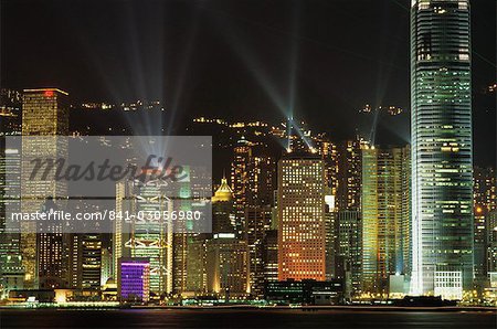 Hong Kong Island Central skyline at night from Tsim Sha Tsui, Hong Kong, China, Asia