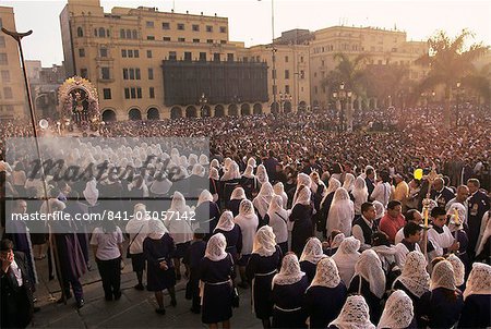 Crowds of people at Christian festival of Easter Sunday, Lima, Peru, South America
