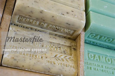 Marseille soap, Marche aux Fleurs, Cours Saleya, Nice, Alpes Maritimes, Provence, Cote d'Azur, French Riviera, France, Europe