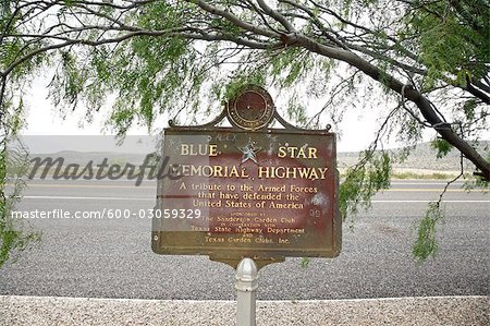 Memorial Plaque, Blue Star Memorial Highway, Highway 90, Texas, USA