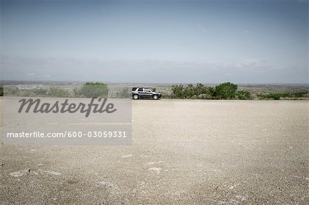 Car Parked on Side of Road, Del Rio, Texas, USA