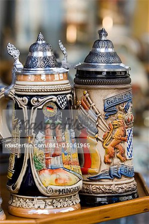 Traditional beer mugs, Munich, Bavaria, Germany, Europe