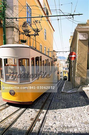 Funicular at Elevador da Bica, Lisbon, Portugal, Europe