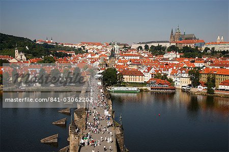 Elevated view over Charles Bridge, UNESCO World Heritage Site, Prague, Czech Republic, Europe