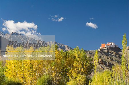 Matho gompa (monastery) and Stok-Kangri massif, Ladakh, Indian Himalaya, India, Asia