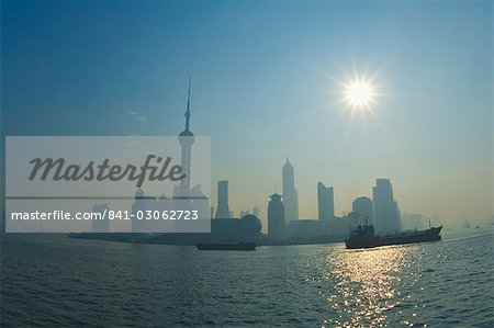 Lujiazui Finance and Trade zone, with Oriental Pearl Tower, and Huangpu River, Pudong New Area, Shanghai, China, Asia