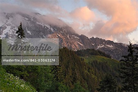 Hoher Goll mountain range seen from the Rossfeld Panoramastrasse (Rossfeldhoehenringstrasse or Panoramic Highway), Berchtesgaden, Bavaria, Germany, Europe