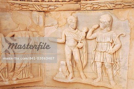 High reliefs, The Theatre, Sabrata (Sabratha), UNESCO World Heritage Site, Tripolitania, Libya, North Africa, Africa