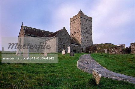Grave of Alasdair Crotach MacLeod of Skye and St. Clement's church, near Rodel, South Harris, Outer Hebrides, Scotland, United Kingdom, Europe