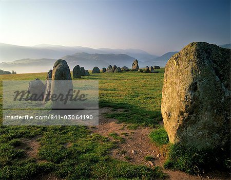 The Neolithic Castlerigg Stone Circle at dawn, near Keswick, Lake District National Park, Cumbria, England, United Kigndom, Europe