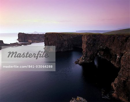 Eshaness basalt cliffs, deeply eroded with caves, blowholes and stacks, Northmavine, Shetland Islands, Scotland, United Kingdom, Europe