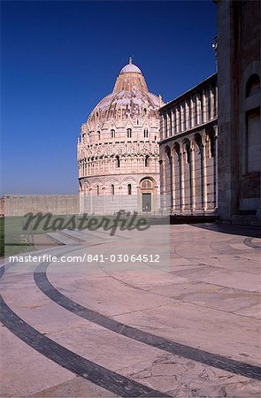 Baptisterium, gesehen vom Duomo, Campo dei Miracoli, UNESCO Weltkulturerbe, Pisa, Toskana, Italien, Europa