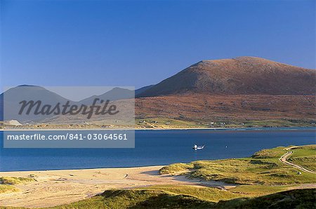 Luskentyre Bay, South und North Harris Wald Hügel hinter, South Harris, Äußere Hebriden, Schottland, Vereinigtes Königreich, Europa