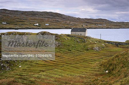 Lazybeds, restes d'anciennes pratiques culturales, east côte de Sud Harris, Harris Sud, Hébrides extérieures, en Écosse, Royaume-Uni, Europe