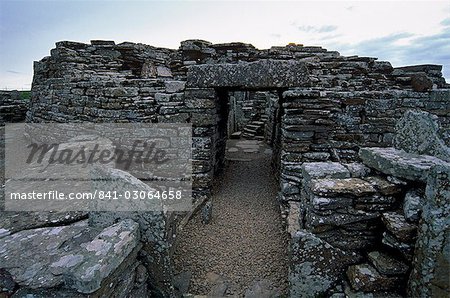 Maisons de l'âge du fer, Broch de Gurness, Aikerness, datant de vers 200 av. J.-C., se sont installés des périodes de l'âge du fer et Pictes, Mainland, Orcades, Ecosse, Royaume-Uni, Europe