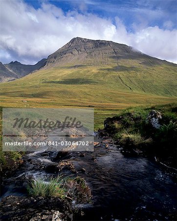 Glen Brittle with Allt Coir a Mhadaidh stream and Sgurr Thuilm, 881m, Black Cuillins, Isle of Skye, Inner Hebrides, Scotland, United Kingdom, Europe Glen Brittle with Allt Coir a Mhadaidh stream and Sgurr Thuilm, 881m, Black Cuillins, Isle of Skye, Inner Hebrides, Scotland, United Kingdom, Europe