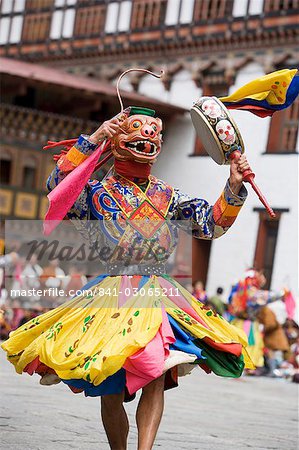 Buddhist festival (Tsechu), Trashi Chhoe Dzong, Thimphu, Bhutan, Asia