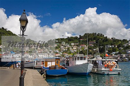 Pêche des bateaux dans le port de Carenage, de Saint-Georges, Grenade, îles sous-le-vent, petites Antilles, Antilles, Caraïbes, Amérique centrale