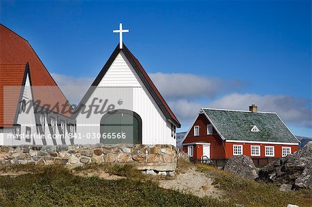 Hafen von Nanortalik Kirche, Insel von Qoornoq, Provinz von Kitaa, Süden von Grönland, Dänemark, Polarregionen
