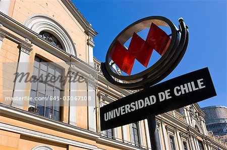 University of Chile (Universidad de Chile) and Metro sign, Santiago, Chile, South America