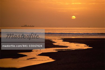 Coucher du soleil, la plage d'Agadir, Agadir, Maroc, Afrique du Nord, Afrique