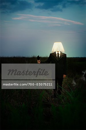 Businessman Wearing Lampshade