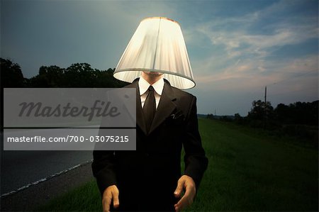Businessman Wearing Lampshade