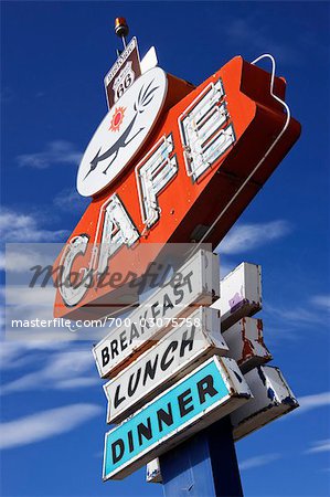 Melden Sie für Roadrunner Cafe Route 66, Gallup, New Mexico, USA
