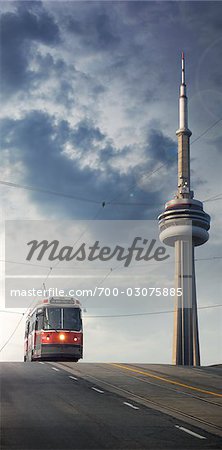 CN Tower and Streetcar, Toronto, Ontario, Canada