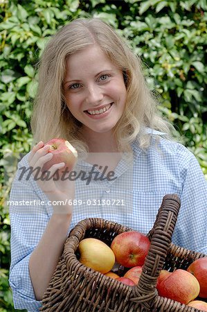 Woman with basket full of apples