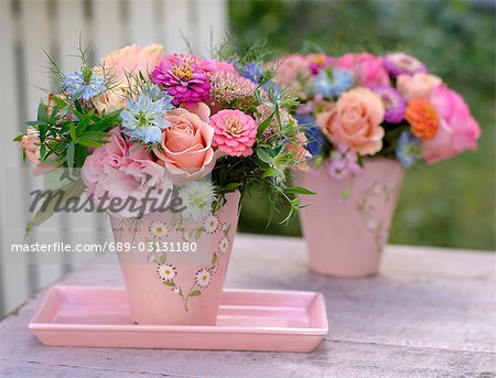 Bouquet de roses dans les tons pastels