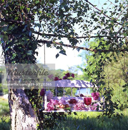 Decorated swing in garden