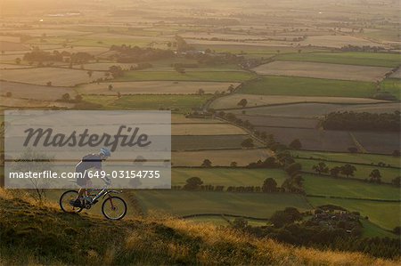 Mountain biker riding down a hill.