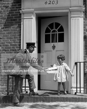 1920s GIRL GETTING MAIL FROM POSTMAN