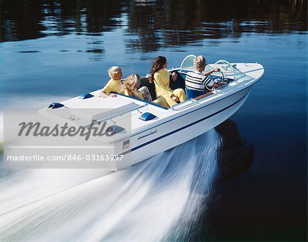 1980s TWO COUPLES IN SPEED BOAT