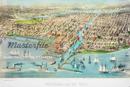 CURRIER & IVES ILLUSTRATION OF CHICAGO CIRCA 1871