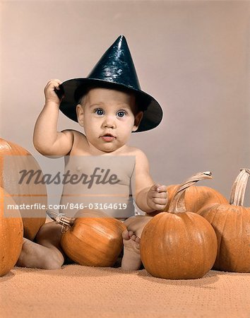 1960s HALLOWEEN WITCH HAT BABY PUMPKINS