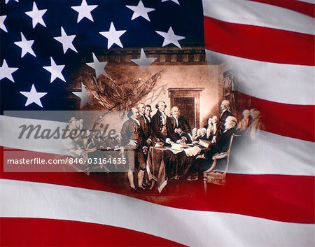 AMERICAN FLAG WITH VIGNETTE OF SIGNING DECLARATION INDEPENDENCE