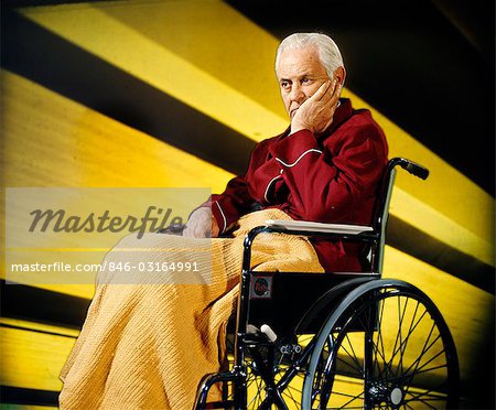 1970s SAD DEPRESSED SENIOR ELDERLY MAN SITTING WHEELCHAIR