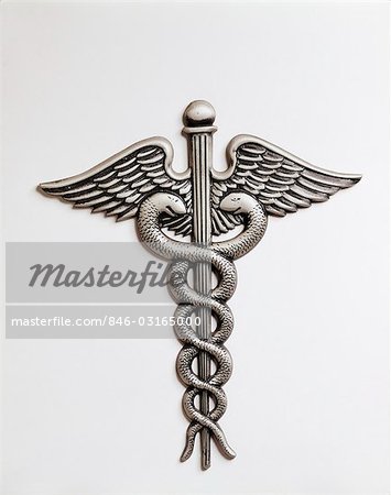 CADUCEUS AN INSIGNIA OF HERMES WINGED STAFF TWINED WITH SERPENTS NOW THE SYMBOL OF THE MEDICAL PROFESSION