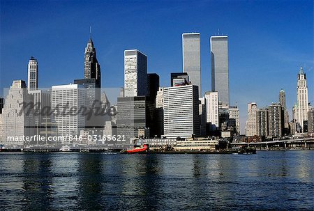 1970s NEW YORK CITY NY SKYLINE DOWNTOWN FROM BROOKLYN