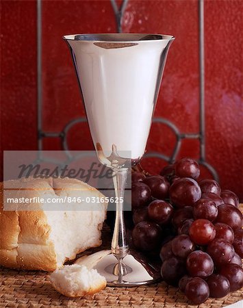 COMMUNION STILL LIFE CHALICE WINE GRAPES BREAD